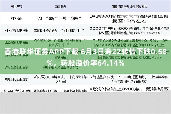 香港联华证券APP下载 6月3日寿22转债下跌0.58%，转股溢价率64.14%