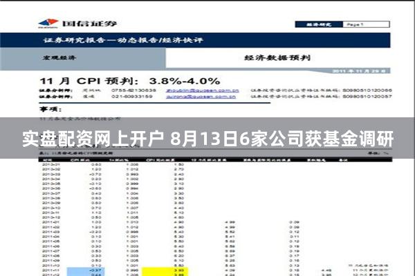 实盘配资网上开户 8月13日6家公司获基金调研